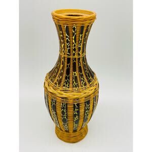 Rattan Woven Wicker with Ceramic Vase Brown and Gold. Garden Path Designs